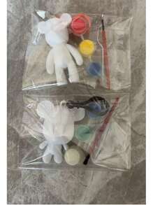 Chaveiro de urso fluido colorido em branco, kit de brinquedo para artesanato com pintura e rabiscos faça você mesmo, entrega em cores aleatórias