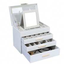 4-Tier Jewelry Storage Box With Transparent Lid & 3 Drawers, Faux Leather Jewelry Organizer Box With Fashion Gold-Tone Handles, Gift Box For Women's Watches, Necklaces, Rings, Bracelets, Holiday Gift