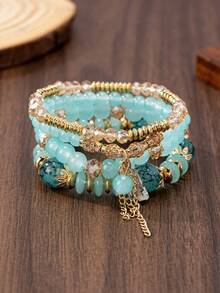 4件套女孩波西米亚风手链，女孩饰品，蝴蝶水晶多层串珠时尚手链 - 彩色 - 查看 9