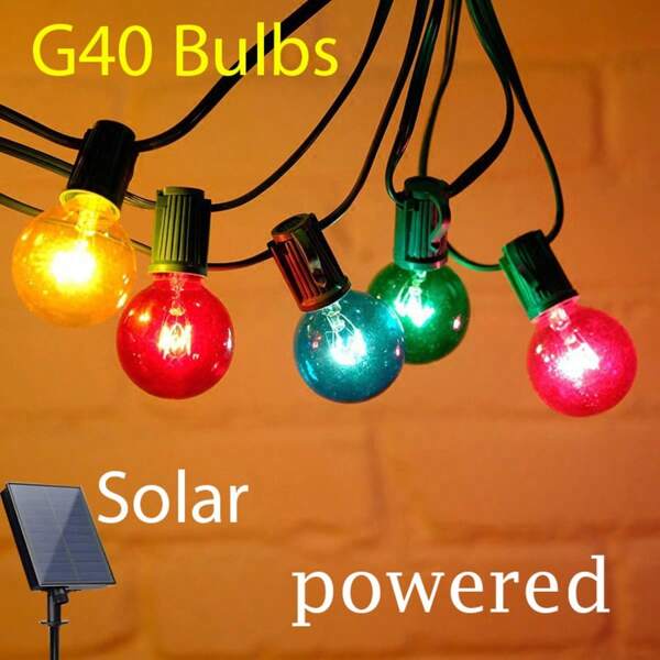 Outdoor Lighting G40 RGB Color Changing Solar String Lights, Plastic Material, Dust-Proof & Waterproof, Warm Light Retro Decor, Suitable For New Year Party, Wedding, Camping, Garden, Festival, Patio, Yard, Balcony, Outdoor Dining, Christmas Decoration