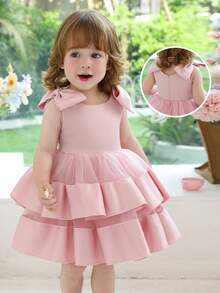 女婴蝴蝶结薄纱公主派对礼服，适合女孩生日派对、花童、婚礼、舞会、节日庆典等场合。