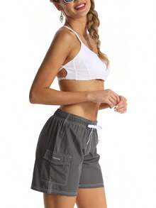 Rocorose Women's Board Shorts Quick Dry Drawstring Sports Summer Bottom Swim Shorts With Pocket - #26152 Black - View 8