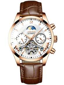 Man's Automatic Night Star Series Mechanical Watch Multi-Functional Three-Eye Waterproof Tourbillon Watch - 棕色 - 查看 7