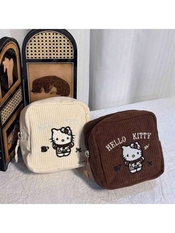 Sanrio 1pc Sanrio Hello Kitty Embroidered Cosmetic Bag, Portable Handheld Toiletry Pouch, Suitable For Daily Life Organization, Convenient For Traveling, Back To School Season