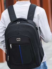 商务双肩包电脑包初中高中背包大容量旅行包韩版男士背包 - 藍色 - 查看 7