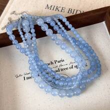 1pc Natural Aquamarine Stone Beaded Necklace, Handmade Jewelry, Minimalist Design, Fashionable & Versatile Choker For Women