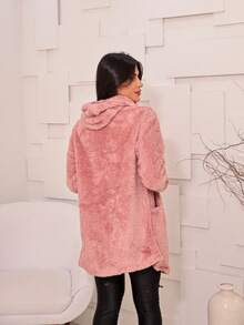 Women's Thick Teddy Coat Simple Casual Cute Pocket - Hồng - Xem 3