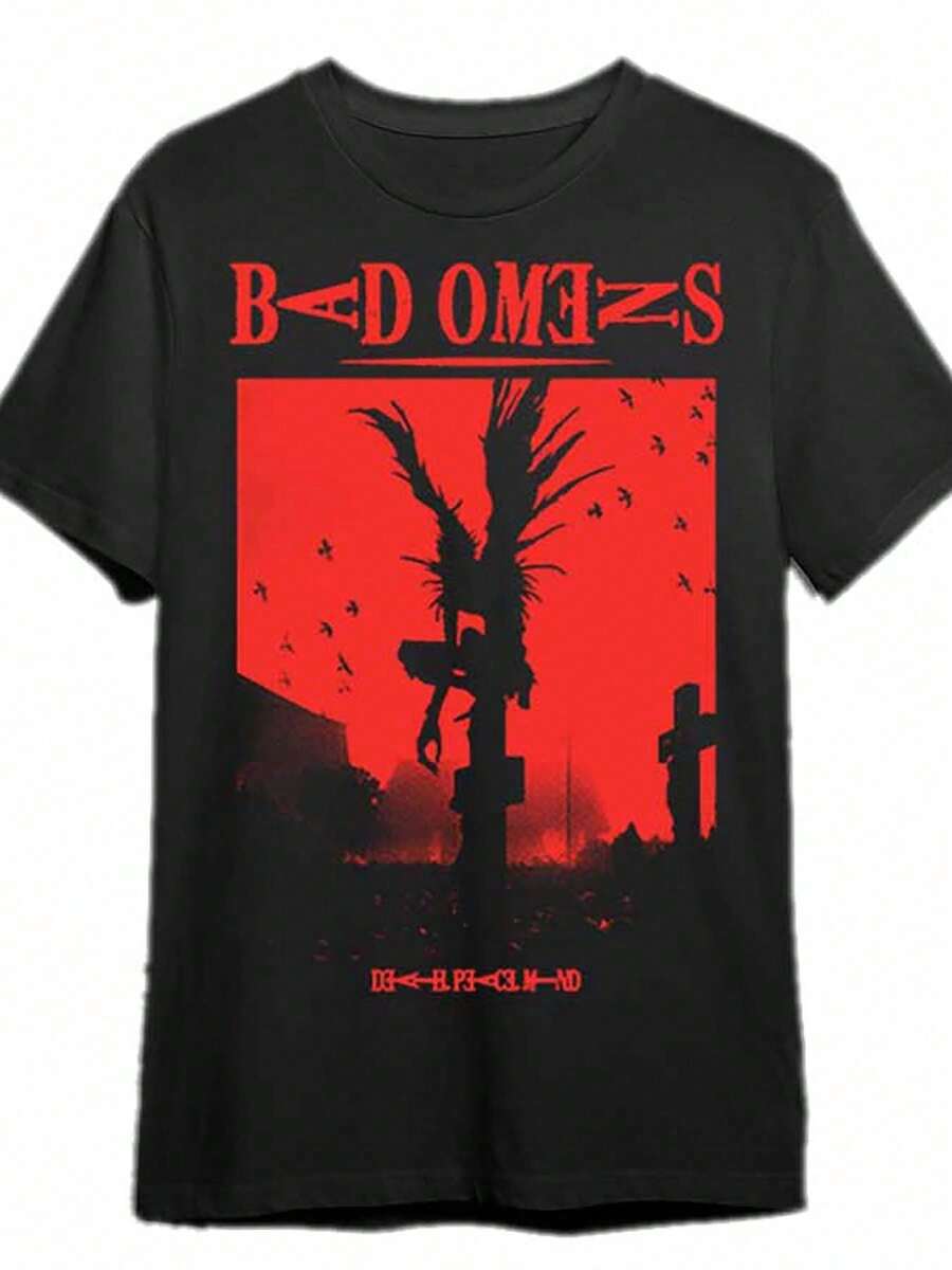 Bad Omens Band Shinigami 2022-2023 Tour T-Shirt 338066 Funny Men'S Short Sleeve Graphic T-Shirt Collection Black PR - 黑色 - 查看 1