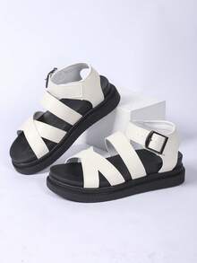 适合大码脚的宽版凉鞋，女士纯色厚底坡跟凉鞋，休闲扣夏季凉鞋，舒适露趾凉鞋，女士平底罗马凉鞋，纯色露趾交叉系带防滑鞋，女士平底凉鞋，新款厚底黑色罗马风格凉鞋，防滑百搭时尚休闲夏季沙滩凉鞋