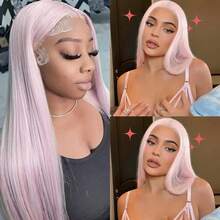 13X6 Free Part Platinum Blonde Lace Front Wigs 28 Inch Pre Plucked Long Straight Hair Wigs Glueless Soft Ash Blonde Colored Wigs Heat Resistant Fiber Hair Synthetic Lace Front Wigs For Women For Daily Christmas Party Cosplay Use - Ice Pink - 查看 11