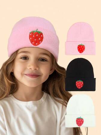 1 stuk geborduurde gebreide muts voor kinderen, warme wintermuts, geschikt voor dagelijks gebruik door peutermeisjes en als cadeau.