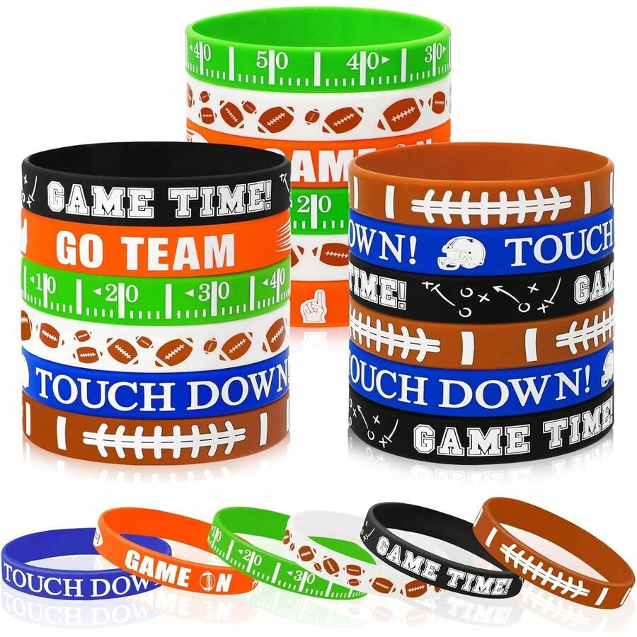 42pcs Football Party Favors Silicone Bracelets Rubber Wristbands Accessories For Football Sport Themed Birthday Party Decorations Adults Stuffers Filler Gift Supplies(6 Designs)