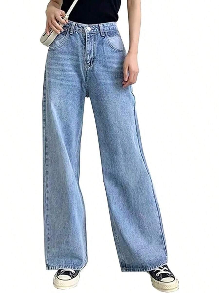 HDLTE Women Ripped Boyfriends Jeans Distressed High Waist Baggy Pants Wide Leg Straight Trousers Y2k Streetwear Pants… - Light Wash - 查看 1