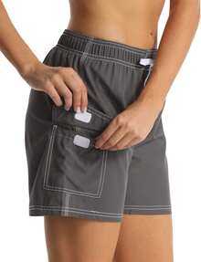 Rocorose Women's Board Shorts Quick Dry Drawstring Sports Summer Bottom Swim Shorts With Pocket - #26152 Black - View 9