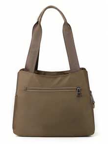 1 peça Bolsa de ombro feminina estilosa, bolsa de mão, grande capacidade, formato quadrado, vários bolsos, material de nylon resistente a arranhões, adequada para compras, encontros, reuniões, deslocamentos, bolsa de ombro elegante, minimalista, casual, chique, cor café, tamanho: 12,6 pol. x 9,5 pol. x 5,5 pol. - Castanho Café - Ver 8
