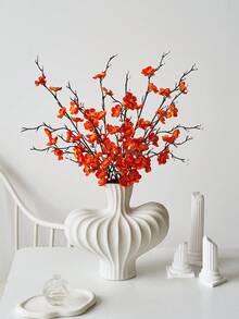 8/12pcs Artificial Flowers Orange Plum Blossom 21.7'' Fake Winter Sweet Long Stem Plastic Flowers For Halloween Home Hotel Office Wedding Party Garden Decor