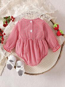 1pc Baby Girls' Cute Strawberry Plaid Bodysuit, Lightweight For Spring/Autumn - Red - View 2