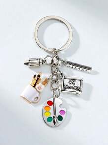 1 Pc Unisex Metal Retro Drawing Board Keychain With Pen Holder, Ruler, Pencil, Compass, Notebook, Teacher Letters, Street Fashion Simple Creative Keychain, Perfect Accessory For Street Art Students, Suitable For Daily Wear, Mobile Phone, Wallet, Backpack, Car Pendant Keychain, Perfect Gift For Art Lovers, Students Or Teachers, Graduation Gift, Back To School Season Gift, Holiday Gift Birthday Gift Car Accessories Cute Goth Y2k