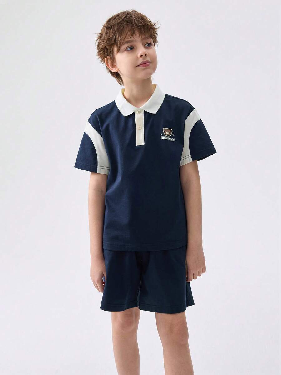 Balabala Conjunto de niño pequeño de manga corta, conjunto ligero de 2 piezas para el verano de 2025 - tinte azul - Ver 1