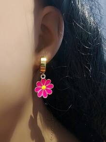 1 Pair Elegant Daisy Flower Hoop Earrings For Women, Chic, Sweet Perfect For Summer