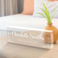 1 Stück personalisiertes Schreibtisch-Namensschild aus Acryl, individuelle Büro-Plakette mit Name und Position, Blumen-Namensschild aus Acryl, Büromitarbeiter, Geschenk für Schulanfang oder Geburtstag, Einschulung Schulbedarf, Rückkehr zur Schule
