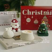 1pc Christmas Scented Candle Set, Christmas Scented Candle Gift Box, Creative Handmade Decor, Candle Holder Set, Suitable For Autumn, Festivals, Christmas, Winter, Room Decor, Gifts, Christmas Element Shaped Candles, Cute Fragrance Candles
