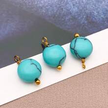2 piezas Colgantes de piedra natural redondos y planos Encantos de piedra natural de acero inoxidable para hacer pendientes, collares, pulseras y joyería de 9x12mm