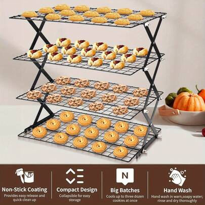 4-Layer Foldable Cooling Rack, Storage Rack Suitable For Baking Cookies, Cakes, Baking And Cooking, Stackable And Easy To Store, Adjustable 4 Settings Design, Camping Grill, Cooling Rack For Cooking And Baking, Baking Tools