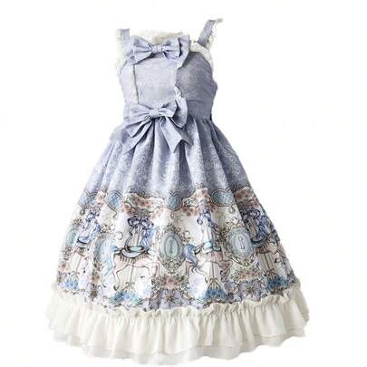 1pc Cute Light Blue Lolita Puff Strap Dress, Lolita COSPLAY Outfit Accessories, Suitable For Festivals, Parties, Performances, Holidays, Valentine's Day Gifts, And Everyday Wear