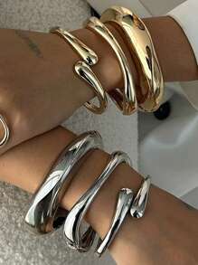 3 Stück/Set übertrieben asymmetrischer glatt gebogener Armreif Set, multifunktionales Metallarmband, Schmuck für den Versand nach Europa und USA