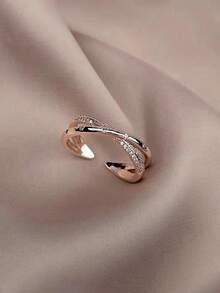 优雅十字玫瑰金开口戒指，时尚个性，轻奢，可调节开口，适合日常佩戴，送礼 - 玫瑰金 - 查看 2