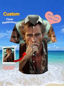 Customized Hawaiian Shirt - Personalized Photo Printing, Polyester Fabric, Spread Collar, Button Front, Casual Summer Top, Ideal Gift For Friends, Lovers And Partners, Hawaiian Accessory, Premium Quality, M-2XL