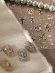 1张5D春夏花卉美甲贴纸，花朵和卡通动物美甲贴花，自粘式美甲配件，适合女性和女孩，是派对美甲和生日礼物的完美之选。 - 淺粉色 - 查看 4