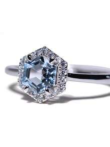 1pc S925 Sterling Silver Sky Blue Topaz Hexagon Ring, Hypoallergenic, Adjustable Size, Suitable For Party, Music Festival, Valentine's Day Gift, Elegant Bohemian Rose Design, Timeless