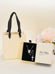 1 pieza Nuevo 2025 Collar colgante de rosario con nuestra señora de Guadalupe y Cristo crucificado, de plata de ley 925 chapada en platino hipoalergénico, con caja de regalo con cajón y bolsa de transporte incluidos, adecuado para regalos para madres, parejas, amigos, creyentes, Primera Comunión católica, para uso diario y festivo oraciones