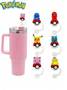 pokemon Pokemon Cute Character Silicone Straw Top Cover, Dust-Proof Pikachu Reusable Straw Tip For 30 And 40 Ounces Cups With Handles - Fits 10mm Straws, 1 Pc , Perfect Party Gift, Office Supplies, Birthday Gift Toy, Pikachu, Handmade Set, Fashion, Ideal Gift For Party Collection