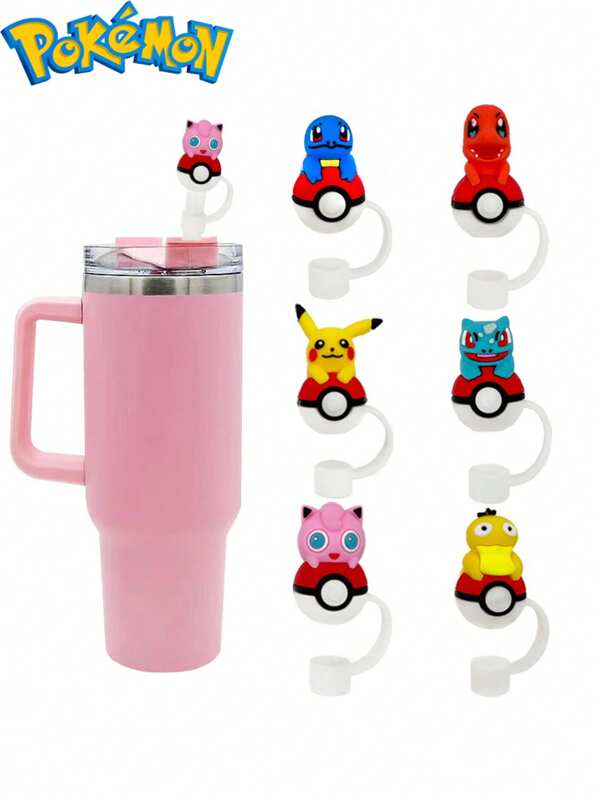 pokemon Pokemon Cute Character Silicone Straw Top Cover, Dust-Proof Pikachu Reusable Straw Tip For 30 And 40 Ounces Cups With Handles - Fits 10mm Straws, 1 Pc , Perfect Party Gift, Office Supplies, Birthday Gift Toy, Pikachu, Handmade Set, Fashion, Ideal Gift For Party Collection