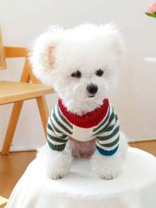 1pc Pet Clothes, Soft & Comfortable Vintage Striped Sweater For Small/Medium Dogs & Cats - Multicolor - View 3