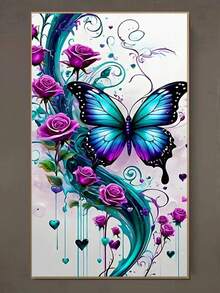 1 Stück DIY Diamant Malerei Set - Blumen & Schmetterling Design, Heimdekoration, Vollbohrung, 30*50cm / 40*70cm