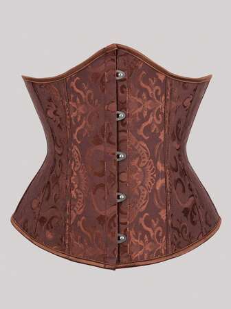 复古提花系带紧身胸衣上衣，鱼骨塑腰紧身胸衣上衣，时尚外套