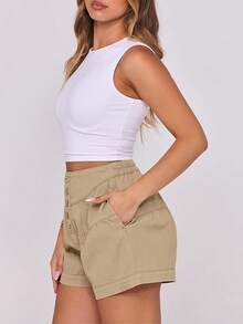ANRABESS Women's Shorts Summer Baggy High Waisted Flowy Wide Leg Buttons Pleated Casual Jean Shorts 2025 Fashion Skorts - 卡其色 - 查看 3