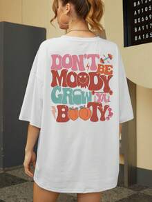 Camiseta de manga corta de cuello redondo casual con eslogan "No estés de mal humor, haz crecer tu trasero", camiseta divertida de gimnasio para mujeres, regalo para amante del fitness, camiseta de manga corta casual de moda para primavera/verano