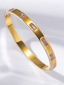 4 Stücke/1 Stück elegantes Armband aus Edelstahl mit Zirkonia, 18 Karat vergoldetes Armband, stapelbar, 5-Blüten Blumendesign, modischer Stil, geeignet für Frauen, für Lässig-Wear, Partys, Zusammenkünfte, Geburtstag, Hochzeit, Valentinstag, Muttertag Geschenk