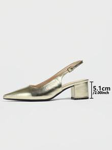 Women's Pointed Toe Chunky Heel Suede Pumps With Back Strap, Breathable Closed Toe High Heel Slingbacks For Summer - Gold - View 4