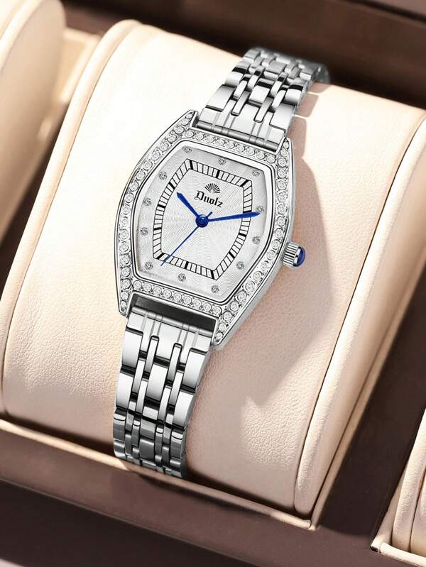 Duolz 1pc New Rhinestone Scale Women's Watch, High-Quality Quartz Movement Watch, Retro Casual, Elegant Multifunctional Waterproof Watch For Women,