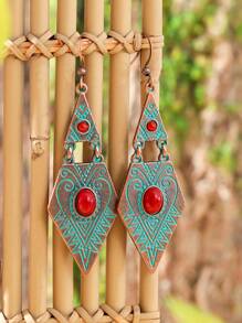 TopHanqi 1 paire de boucles d'oreilles pendantes bohèmes, incrusté de rubis artificiels, design géométrique à double couche de losange, convient pour le port quotidien des femmes, les fêtes, les rassemblements, les déplacements, polyvalent pour toutes les saisons
