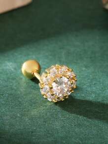 1pc Elegant CZ Geometric Round Stud Earrings, Miniature Titanium Alloy Earring, Versatile Everyday Wear For Women