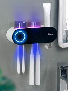 Toothbrush Holders For Bathrooms, UV Toothbrush Sanitizer And Holder Smart Home Bathroom Accessories, 2 Cups Electric Toothbrush Holder Wall Mounted With Toothpaste Dispenser Bathroom Decor