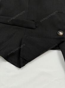 2 Stück/Set Damen Einfarbiges Lässig Pendler Outfit, ärmelloser Einreiher Rückenfrei Krawatte Weste + Hohe Taille Weite Bein Hose, Frühling/Sommer 2025 Europäischer und Amerikanischer Stil