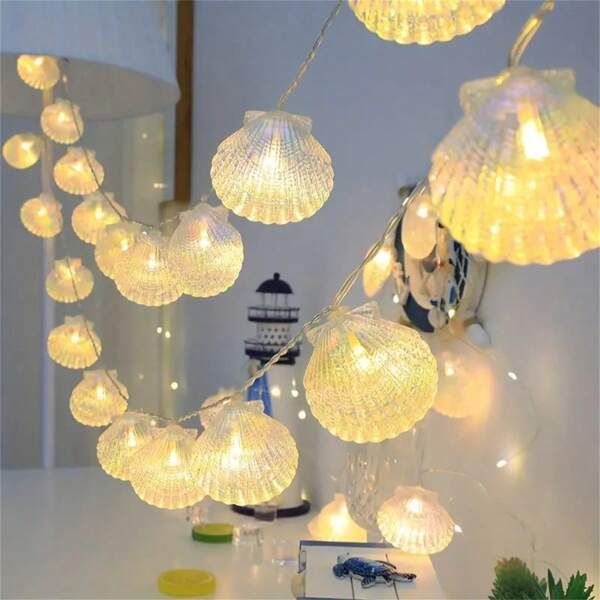 1pc Multi-Color Changing Shell String Lights, Suitable For Home, Bedroom, Wedding, Birthday, Mother's Day, Party, Summer Holiday Decor; 1.5m, 10 Bulbs